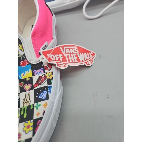 Vans Customs Classic Slip on Shoe Women's 8 Men's 6.5 Checkered Peace Roses New - Picture 7 of 9